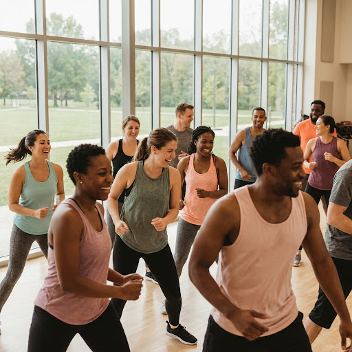 Padres participando en una clase de zumba