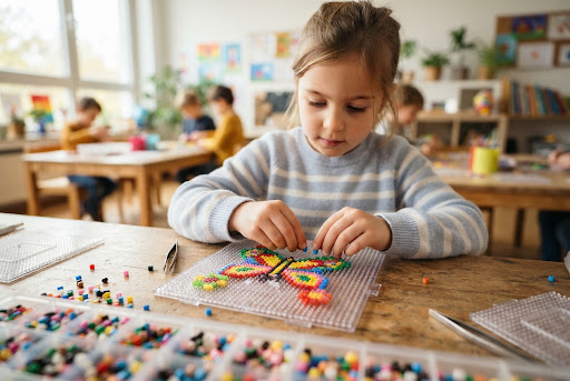 Creaciones de figuras con cuentas Hammas de colores